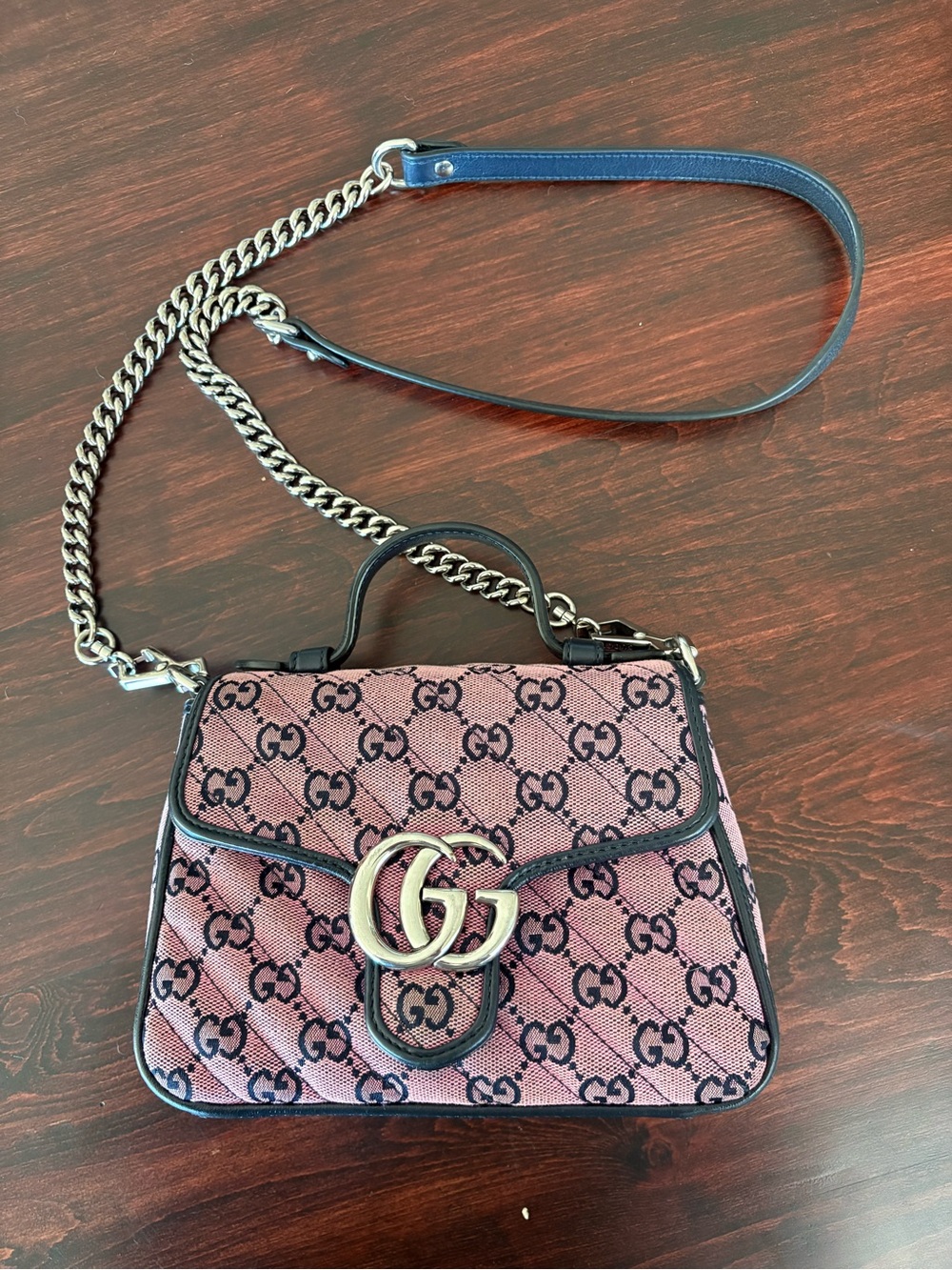 Gucci GG Marmont Top Handle Pink Canvas Bag